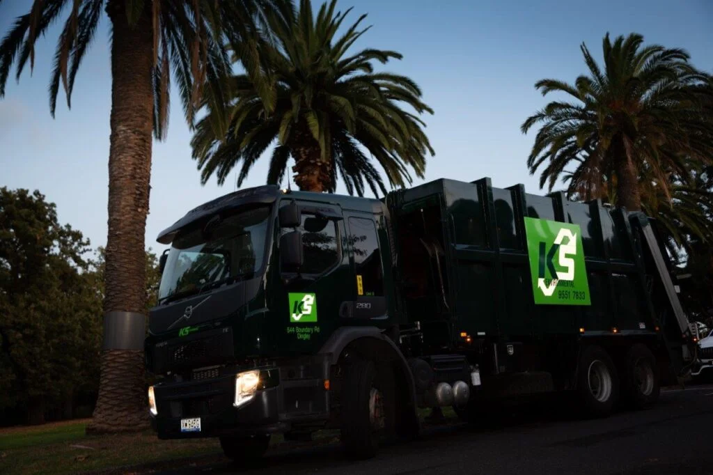 KS Environmental waste truck Melbourne night